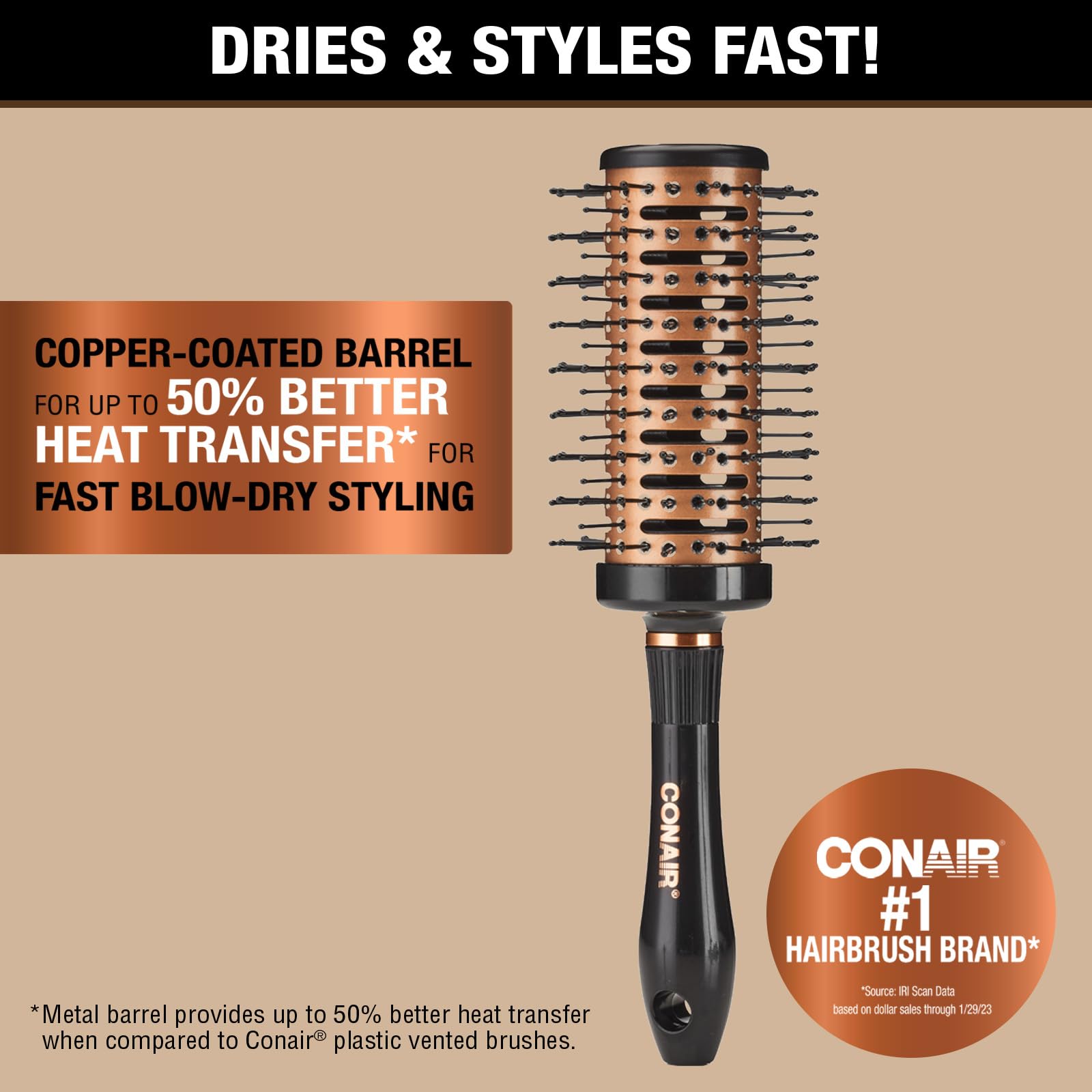 Conair Quick Blow-Dry Copper Collection Hair Brush, 1.0 CT